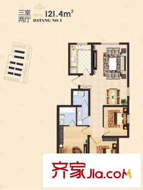 大唐壹平方米2-9號樓戶型 3室2廳1衛(wèi)1廚