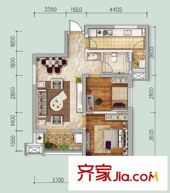 銘城國際社區(qū)10-11號樓D（內(nèi)）戶型圖 2室1廳1衛(wèi)1廚