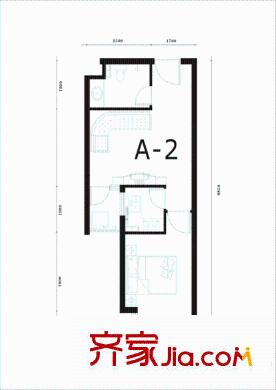 雙威理想城二期49平戶型A-2 1室1廳1衛(wèi)1廚