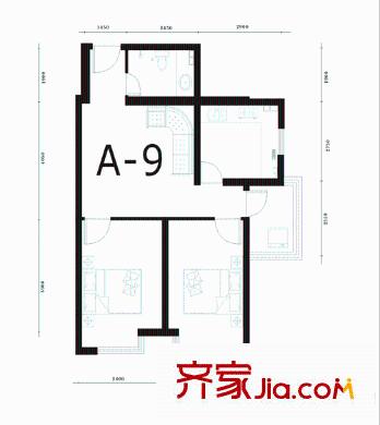 雙威理想城二期57平戶型A-9 2室1廳1衛(wèi)1廚
