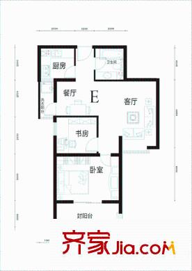 雙威理想城二期74平戶型E 2室2廳1衛(wèi)1廚