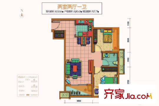 天朗蔚藍(lán)東庭6號樓戶型 2室2廳1衛(wèi)1廚