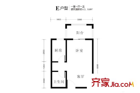 景寓學(xué)府6#E戶型 1室1廳1衛(wèi)1廚
