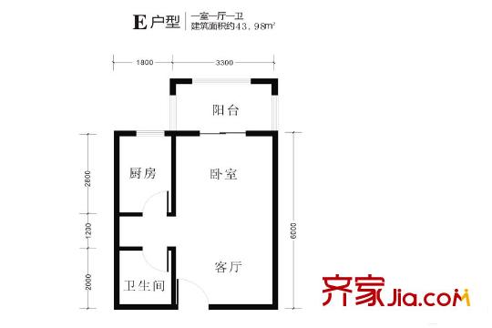 景寓學(xué)府一二期6號(hào)樓E戶型 1室1廳1衛(wèi)1廚