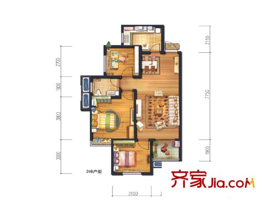 宮園美岸2、3號樓B戶型 3室2廳1衛(wèi)1廚
