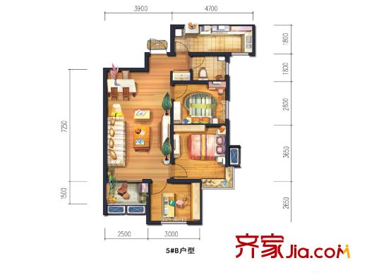 宮園美岸5號樓B戶型 3室2廳1衛(wèi)1廚