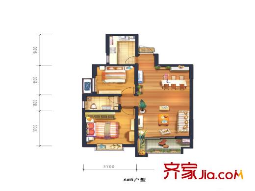 宮園美岸6號樓B戶型 2室2廳1衛(wèi)1廚