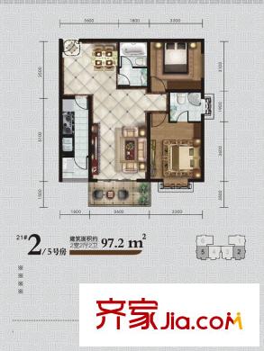 華府?西城港灣二期21#樓戶型 2室2衛(wèi)1廚