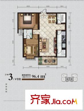 華府?西城港灣二期21#樓戶型 2室2廳2衛(wèi)1廚