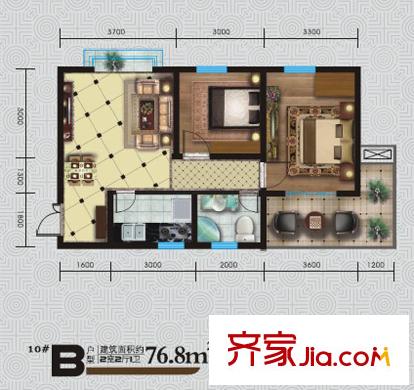 華府?西城港灣10#B戶型 2室2廳1衛(wèi)1廚