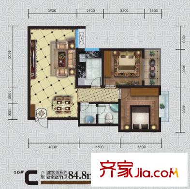 華府?西城港灣10#C戶型 2室2廳1衛(wèi)1廚