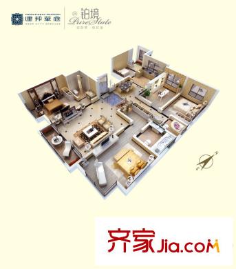 建邦華庭C戶型圖（3D） 4室2廳3衛(wèi)1廚