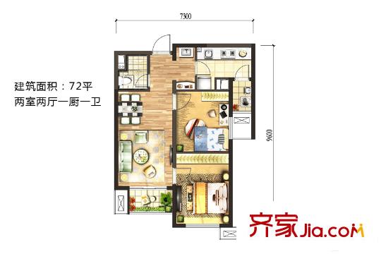 萬科?金色悅城48號樓72平戶型 2室2廳1衛(wèi)1廚