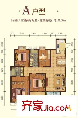 曲江御園2號樓A戶型 4室2廳2衛(wèi)1廚
