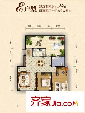 朱雀錦園1#/2#/3#樓E戶型 2室2廳1衛(wèi)1廚