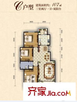 朱雀錦園1#/2#/3#樓C戶型 3室2廳1衛(wèi)1廚