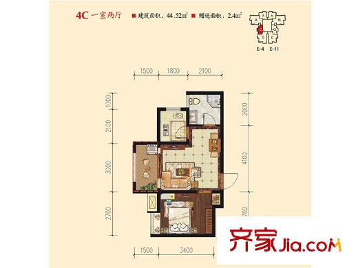 中華世紀(jì)城?馬上2號樓、5號樓4C戶型 1室2廳1衛(wèi)1廚