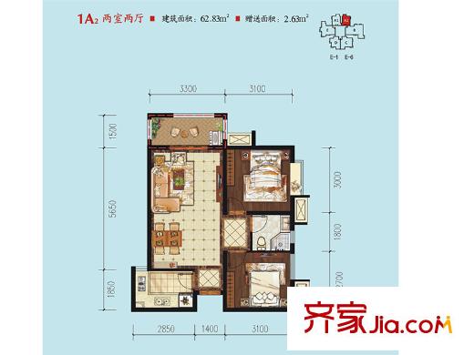 中華世紀(jì)城?馬上1號樓、3號樓、4號樓1A2戶型 2室2廳1衛(wèi)1廚