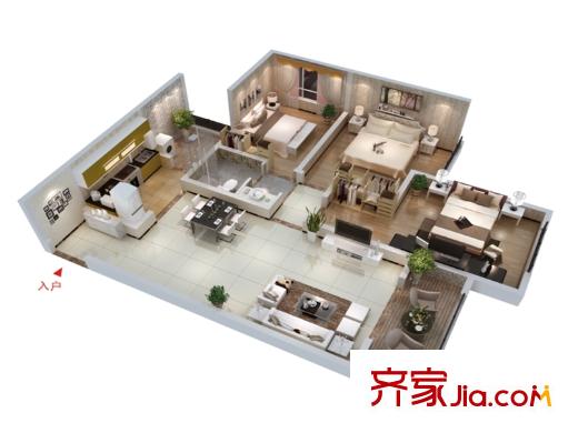 龍記國會山2號樓C3戶型 3室2廳1衛(wèi)1廚