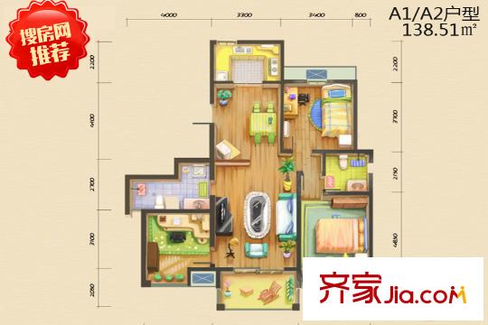 涇渭分明?生態(tài)半島A1/A2戶型 3室2廳2衛(wèi)1廚
