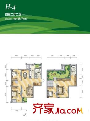 涇渭分明?生態(tài)半島H-4戶型 4室2廳2衛(wèi)1廚