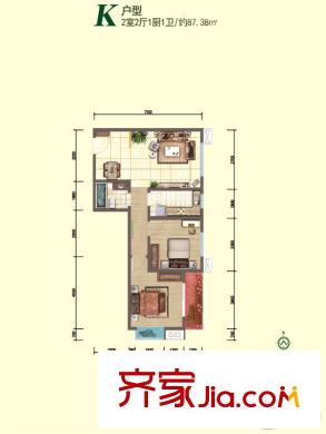 融尚?中央住區(qū)8#K戶型 2室2廳1衛(wèi)1廚