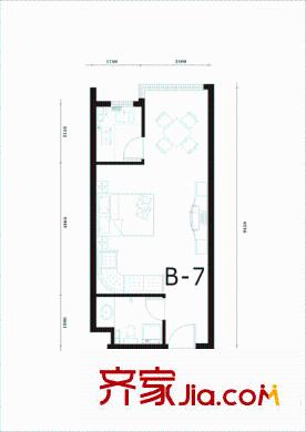 雙威理想城二期1、6號樓52平戶型B-2 1室1廳1衛(wèi)1廚