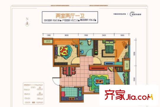 天朗蔚藍(lán)東庭6、8號樓G戶型 2室2廳1衛(wèi)1廚