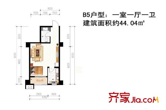 景寓學(xué)府1#2#B5戶型 1室1廳1衛(wèi)1廚