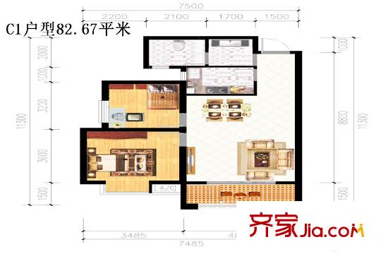 景寓學(xué)府5、6號(hào)樓C1戶型 2室2廳1衛(wèi)1廚