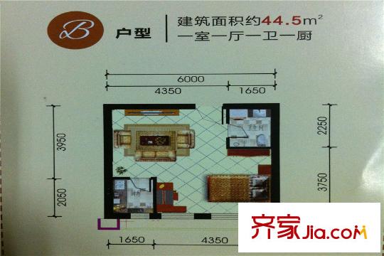 景寓學(xué)府一二期9號(hào)樓B戶型 1室1廳1廚