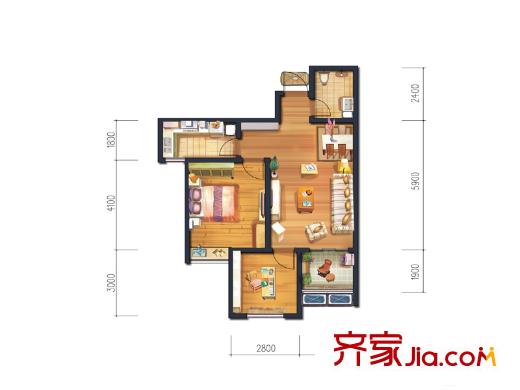 宮園美岸2、3號樓C戶型 2室2廳1衛(wèi)1廚