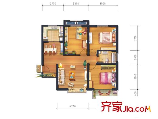 宮園美岸6號樓A戶型 3室2廳1衛(wèi)1廚