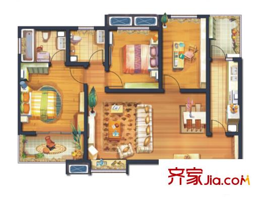 宮園美岸2、3號樓A戶型 3室2廳2衛(wèi)1廚