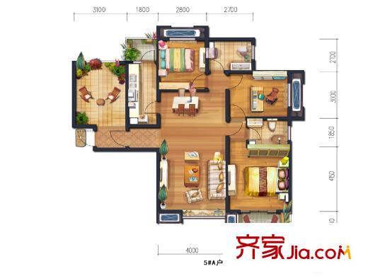 宮園美岸5、7號樓A戶型 4室2廳2衛(wèi)1廚