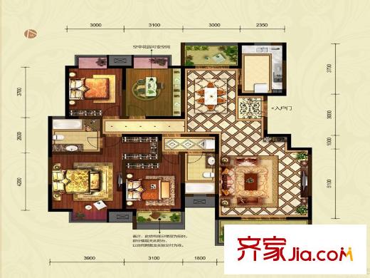 普華?華岸22號(hào)樓B戶型 3室2廳2衛(wèi)1廚