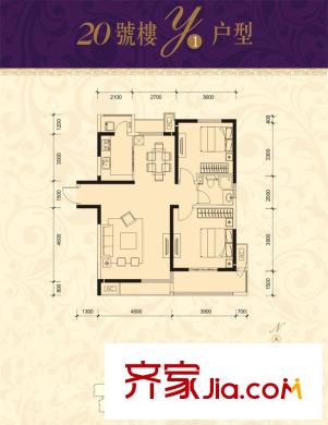 恒基碧翠錦華20號樓Y1戶型 2室2廳1衛(wèi)1廚