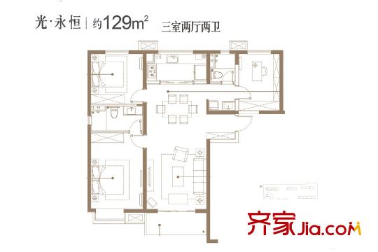 萬(wàn)科?城市之光光?永恒戶型 3室2廳2衛(wèi)1廚