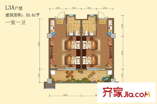 白鹿溪谷老年公寓L3A戶型 1室1衛(wèi)