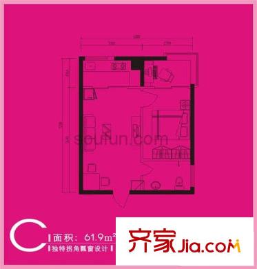 博客芯城戶型圖1室1廳1衛(wèi)1廚