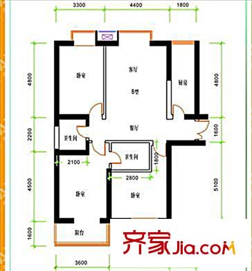 愛(ài)菊佳園戶型圖B戶型 3室2廳2衛(wèi)1廚