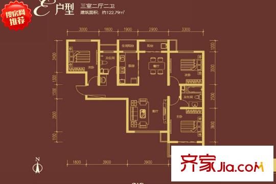 鼎正?大都城9號(hào)/10號(hào)E戶型 3室2廳1衛(wèi)1廚