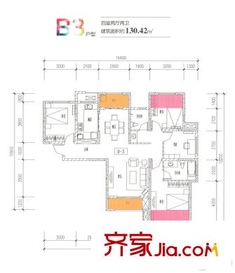 保利?曲江春天里1、3、6號(hào)樓B3戶型 4室2廳2衛(wèi)1廚