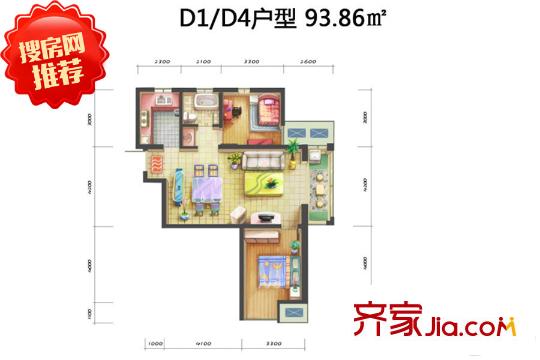 涇渭分明?生態(tài)半島D1/D4戶型 2室2廳1衛(wèi)1廚