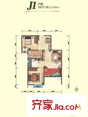 融尚?中央住區(qū)8#J1戶(hù)型 2室2廳1衛(wèi)1廚