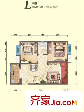 融尚?中央住區(qū)8#L戶(hù)型 2室2廳1衛(wèi)1廚