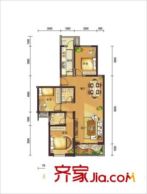 西紡逸品園戶(hù)型圖1號(hào)樓A戶(hù)型 3室2廳1衛(wèi)1廚