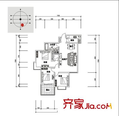 新界（長安）戶型圖E戶型 3室2廳2衛(wèi)1廚