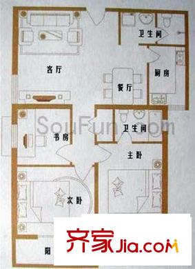 學(xué)林雅苑戶型圖3室2廳2衛(wèi)1廚