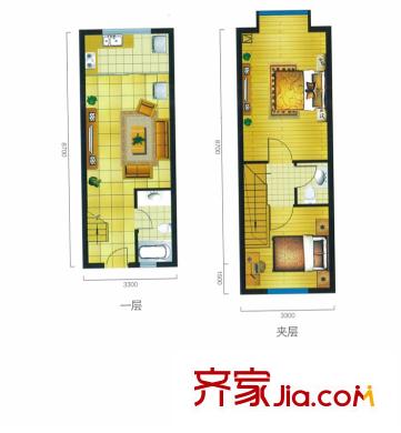 上上公館37.41平米戶型圖 2室1廳2衛(wèi)1廚